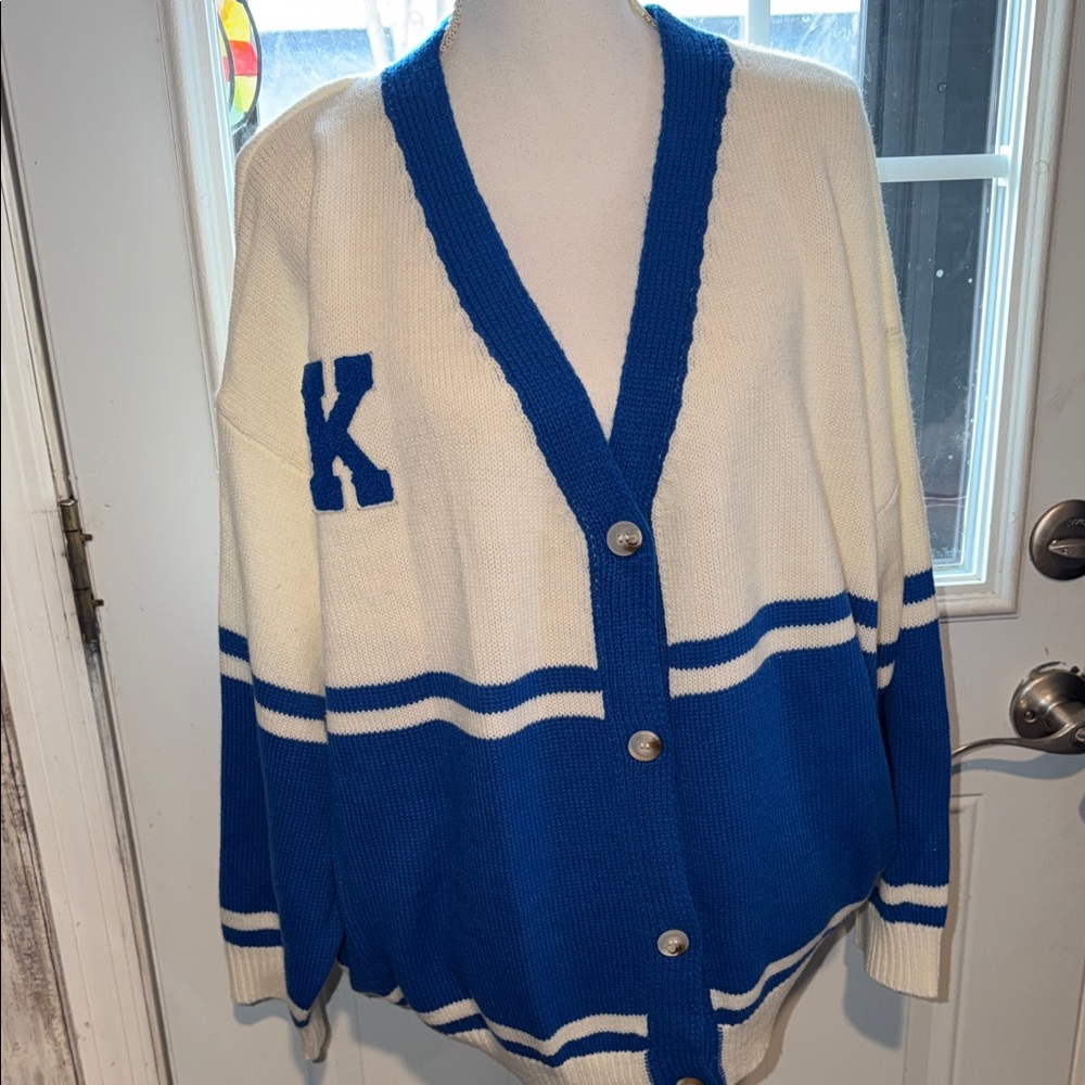 Stylish Blue and White Women's Cardigan